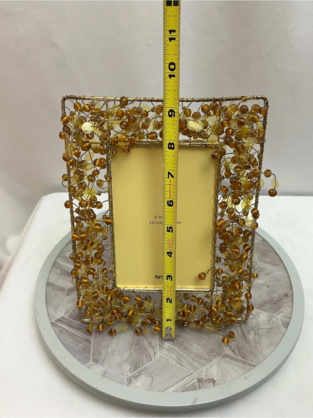 Pier 1 Imports Beaded Wire Photo Frame Gold Amber Glass 4x6 Decorative Frame